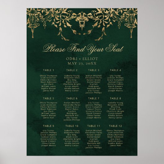 Enchanted Royal Emerald Gold Wedding Seating ポスター (正面)