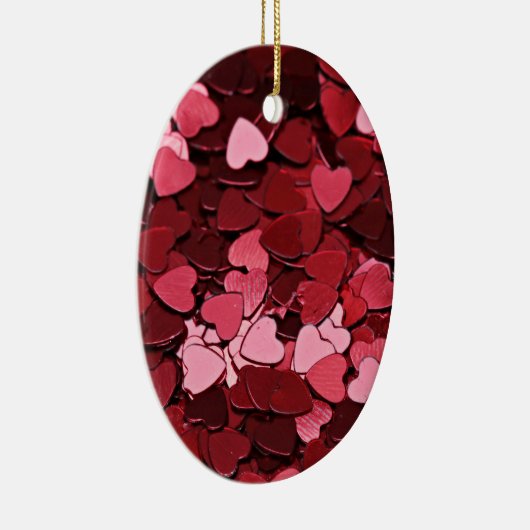 Enchanted Ruby Bliss Heart Confetti Pattern セラミックオーナメント (右)