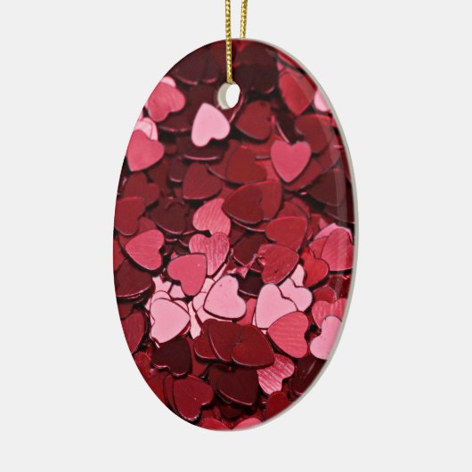 Enchanted Ruby Bliss Heart Confetti Pattern セラミックオーナメント (左)