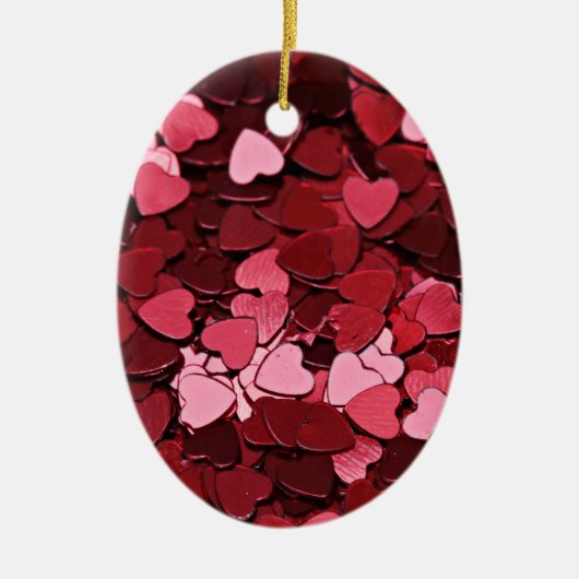 Enchanted Ruby Bliss Heart Confetti Pattern セラミックオーナメント (正面)