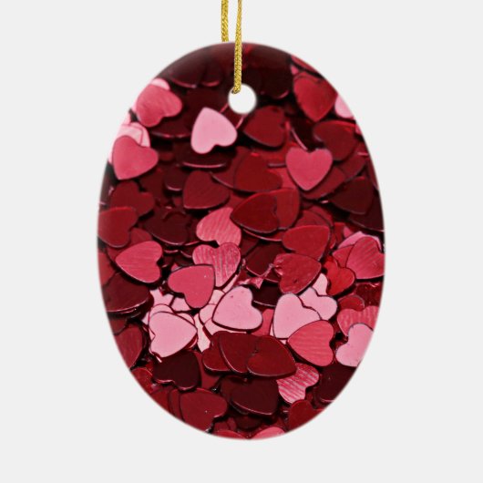 Enchanted Ruby Bliss Heart Confetti Pattern セラミックオーナメント (裏面)