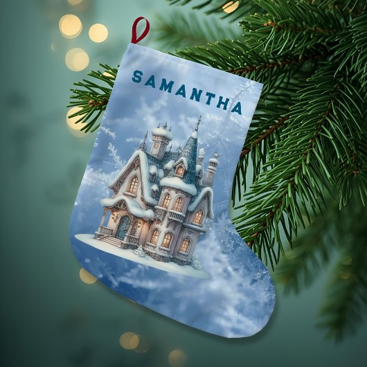 Enchanted Snowy Castle Personalized Stocking ラージクリスマスストッキング