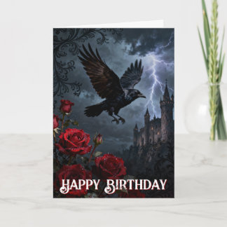 Enchanted Spooky Gothic Castle Raven Birthday カード