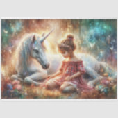 Enchanted Unicorn and Girl Woodland Decoupage 薄葉紙 (正面)