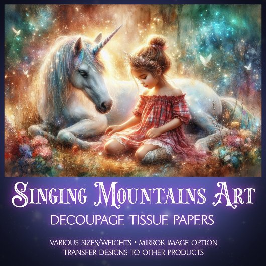 Enchanted Unicorn and Girl Woodland Decoupage 薄葉紙