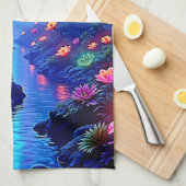 Enchanted Vibrant River Forest Dream キッチンタオル (四つ折り)