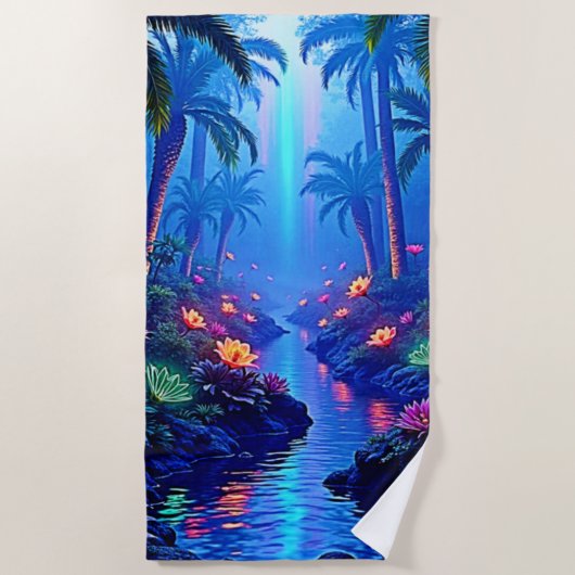 Enchanted Vibrant River Forest Dream ビーチタオル (正面)