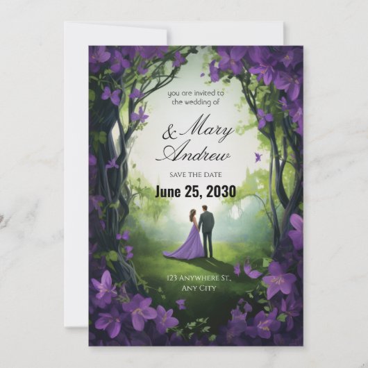 Enchanted Violet Garden Wedding Invitation 招待状 (正面)