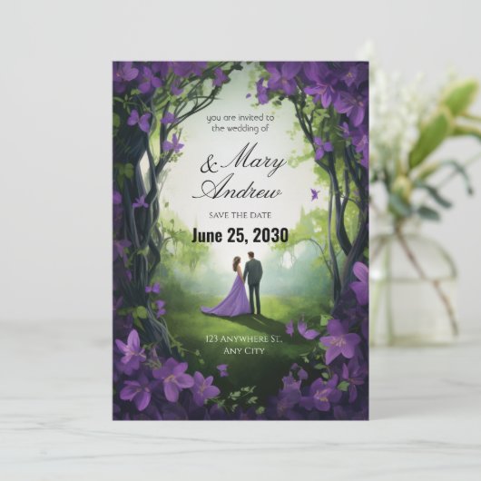 Enchanted Violet Garden Wedding Invitation 招待状 (スタンド正面)