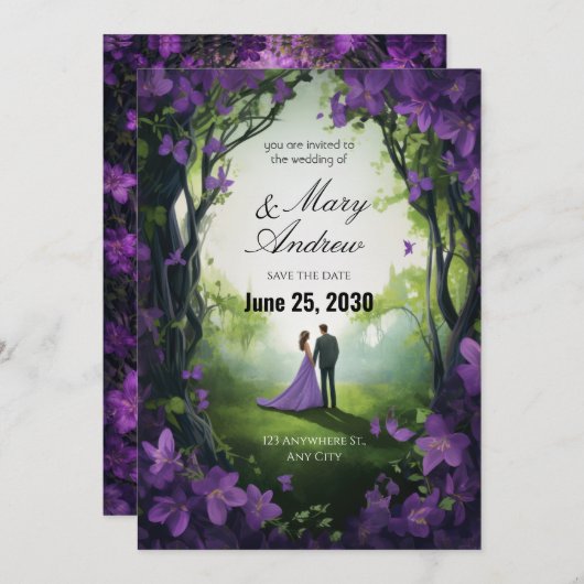 Enchanted Violet Garden Wedding Invitation 招待状 (正面/裏面)