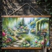 Enchanted Waterfall Garden Lily Pond 吊り下げ型タペストリー