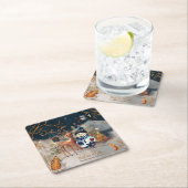 Enchanted Winter Wonderland Snowmand & Deer スクエアペーパーコースター (インサイチュ)