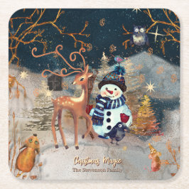 Enchanted Winter Wonderland  Snowmand & Deer スクエアペーパーコースター