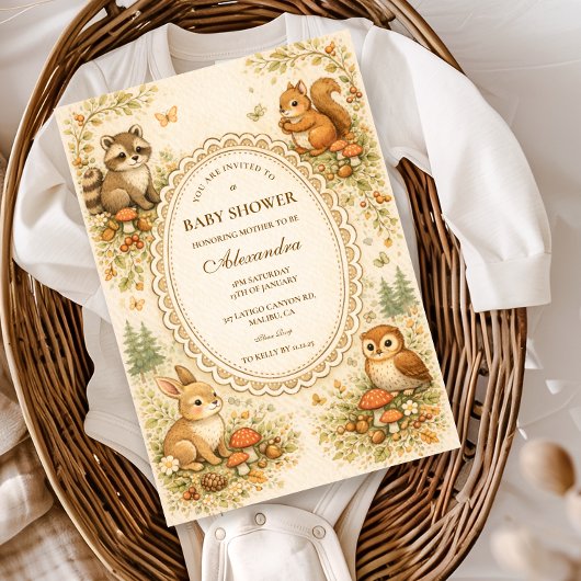 Enchanted Woodland Animals Baby Shower 招待状