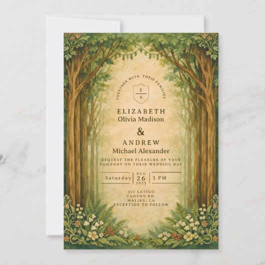 Enchanted Woodland Arch Wedding 招待状 (正面)