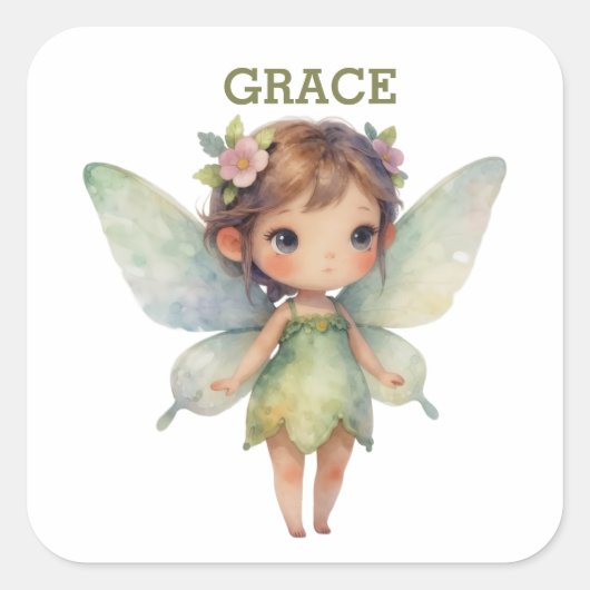 Enchanted Woodland Fairy: pastel green Sprite スクエアシール (正面)