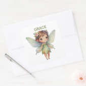 Enchanted Woodland Fairy: pastel green Sprite スクエアシール (封筒)