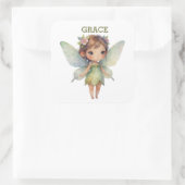 Enchanted Woodland Fairy: pastel green Sprite スクエアシール (バッグ)