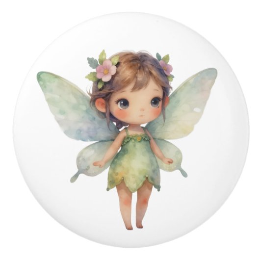 Enchanted Woodland Fairy: pastel green Sprite セラミックノブ (正面)