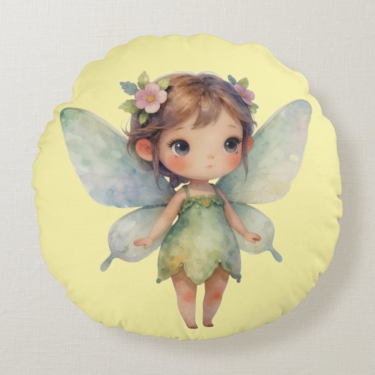 Enchanted Woodland Fairy: pastel green Sprite ラウンドクッション (正面)
