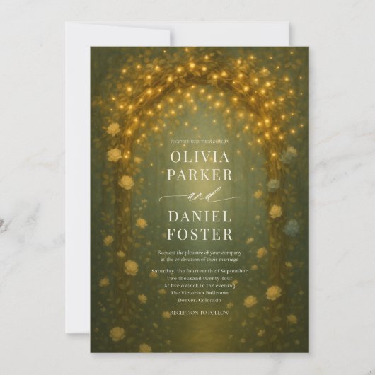 Enchanted Woodland Forest Fairy Lights Wedding 招待状 (正面)