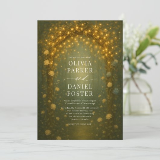 Enchanted Woodland Forest Fairy Lights Wedding 招待状 (スタンド正面)