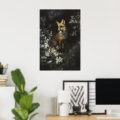 Enchanted Woodland Fox White Wildflowers Art ポスター (ホームオフィス)