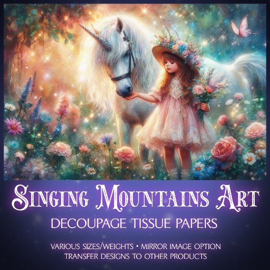 Enchanted Woodland Garden Unicorn Decoupage 薄葉紙
