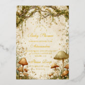 Enchanted Woodland Mushroom Baby Shower 箔招待状 (正面)