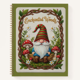 Enchanted Woods Embroidered Forest Gnome Journal ノートブック