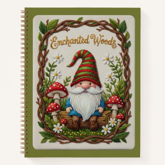 Enchanted Woods Embroidered Forest Gnome Journal ノートブック (正面)