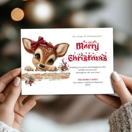 Enchanted Xmas baby reindeer sweet greeting card シーズンカード