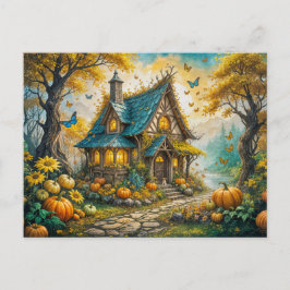 Enchanting Autumn Cottage with Pumpkins ポストカード