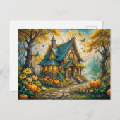 Enchanting Autumn Cottage with Pumpkins ポストカード (正面/裏面)
