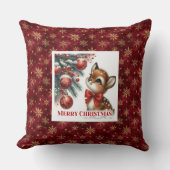 Enchanting baby fawn snowy forest Christmas pillow クッション (正面)