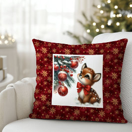 Enchanting baby fawn snowy forest Christmas pillow クッション