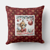 Enchanting baby fawn snowy forest scene Christmas  クッション (裏面)