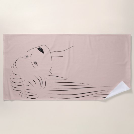 Enchanting Black Line Art Female Visual ビーチタオル (正面)