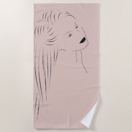 Enchanting Black Line Art Female Visual ビーチタオル