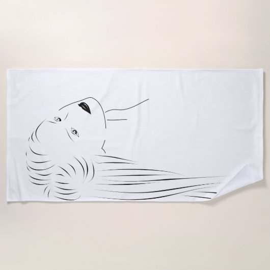 Enchanting Black Line Art Female Visual ビーチタオル (正面)