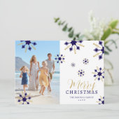 Enchanting Christmas Dark Blue & Gold Snowflakes  シーズンカード (スタンド正面)