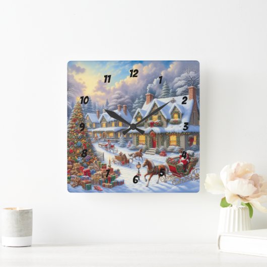 Enchanting Christmas Village Scene スクエア壁時計 (ホーム)