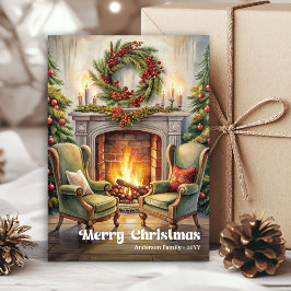 Enchanting classic festive scene with pine wreath シーズンカード