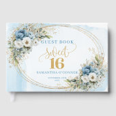 Enchanting Dusty Blue Floral Sweet 16th Guest Book ゲストブック (正面)