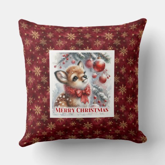 Enchanting Fawn Forest Scene Cozy Gift Christmas クッション (裏面)