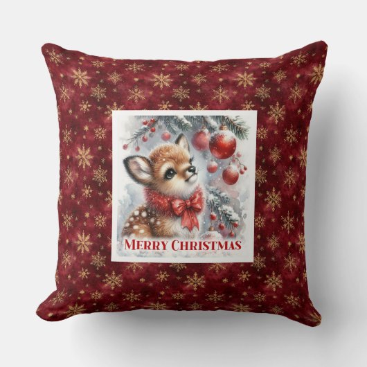 Enchanting Fawn Forest Scene Cozy Gift Christmas  クッション (正面)