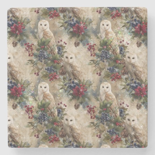Enchanting Floral Owl ストーンコースター (正面)