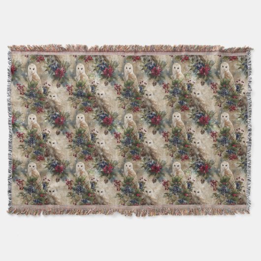 Enchanting Floral Owl スローブランケット (正面)