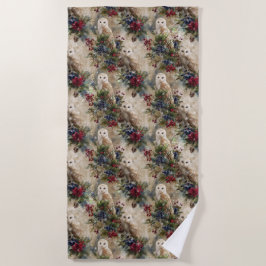 Enchanting Floral Owl ビーチタオル