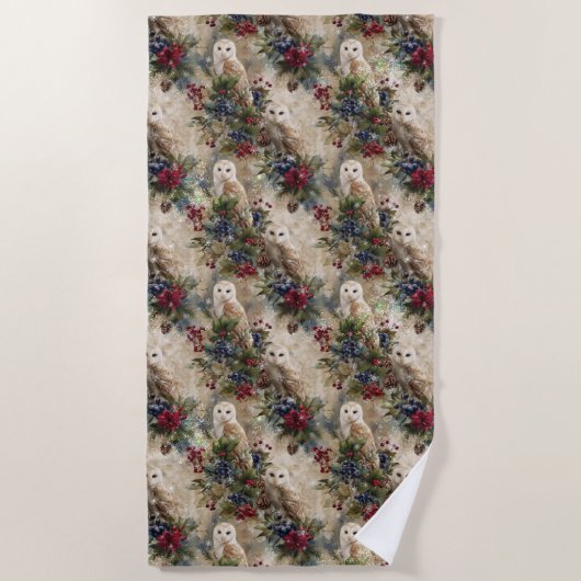 Enchanting Floral Owl ビーチタオル (正面)